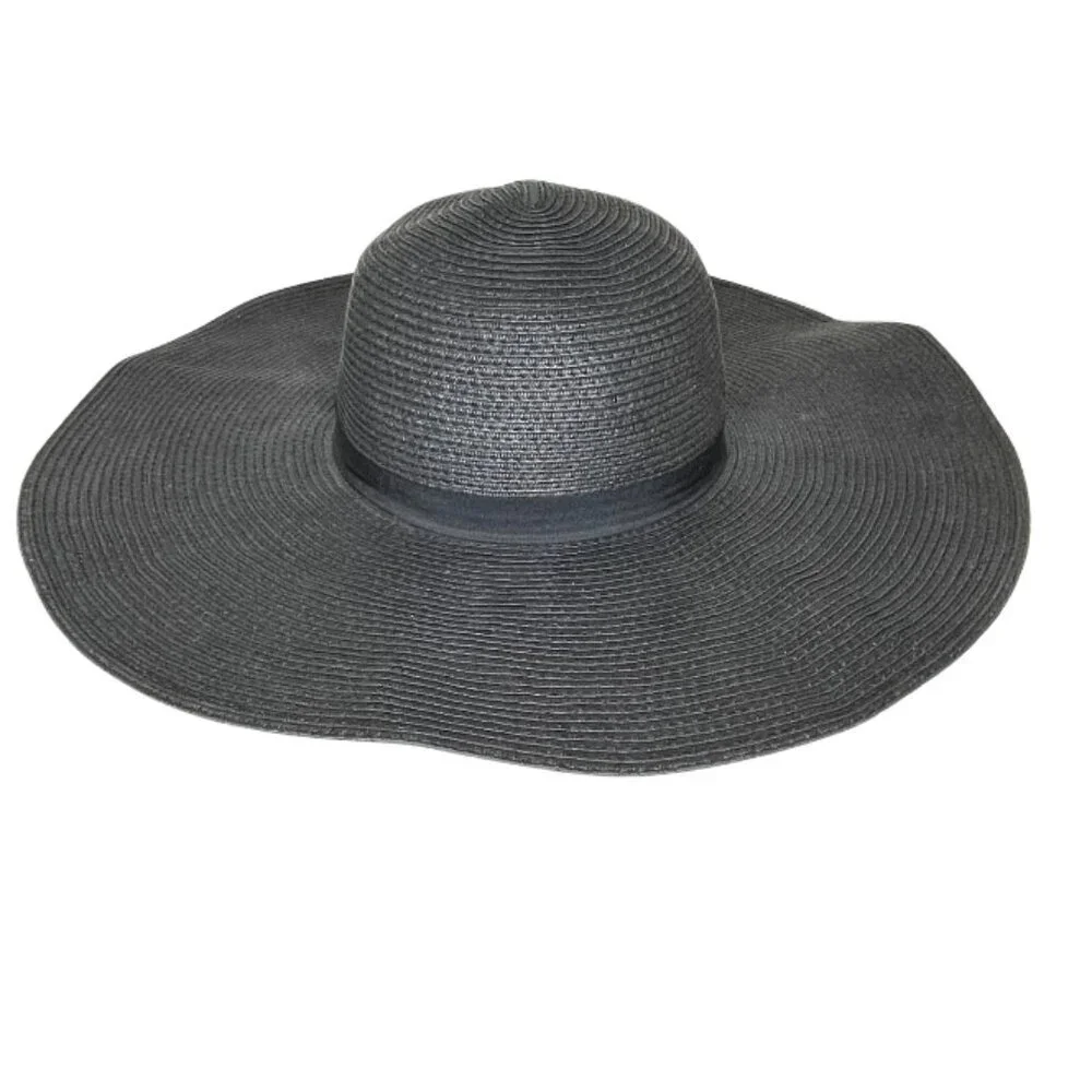 Oversized Black Floppy Straw Sun Hat Wide Brim Boho Goth Beach Vacation